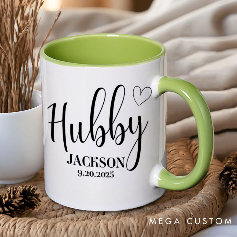 Personalized Couple Hubby and Wifey with Heart Mug Custom Couple Name and Date Mug Valentine's Day Mug for Husband Wife Hubby Wifey