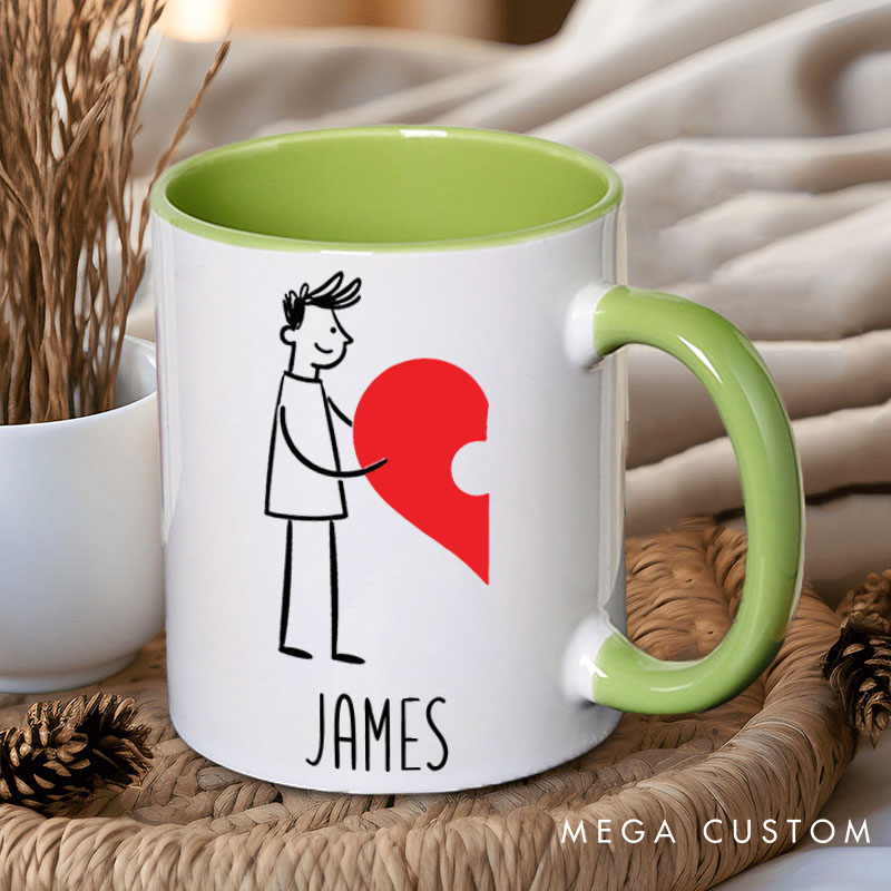 Personalized Couple Heart Puzzle Mug Custom Couple Name Coffee Mug Valentine's Day Mug for Husband Wife Boyfriend Girlfriend