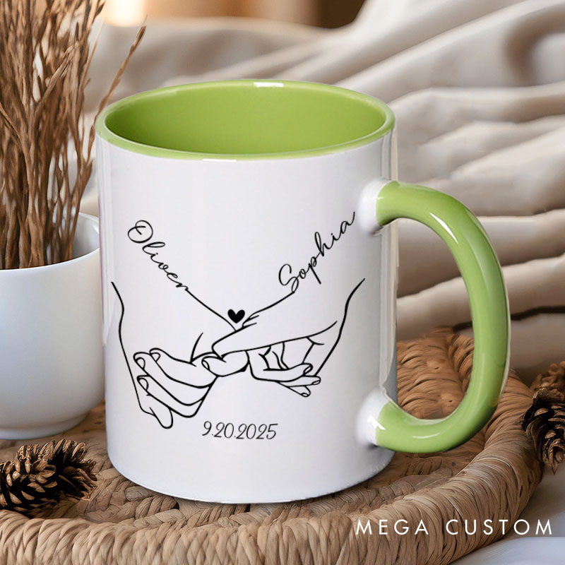Personalized Couple Minimalist Pinky Promise with Heart Mug Custom Couple Name Coffee Mug Valentine's Day Mug for Husband Wife Boyfriend Girlfriend