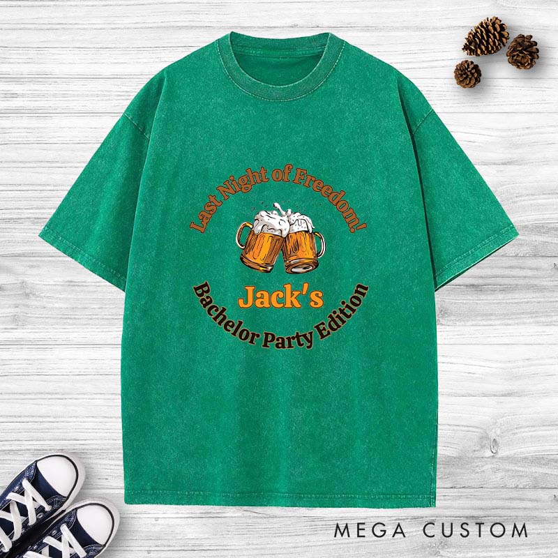 Personalized Beer Cheers Washed T-Shirt Groomsman Bachelor Party Favors Shirts Groom Club Beer Lover Shirts Retro Washed T-Shirt for Best Man