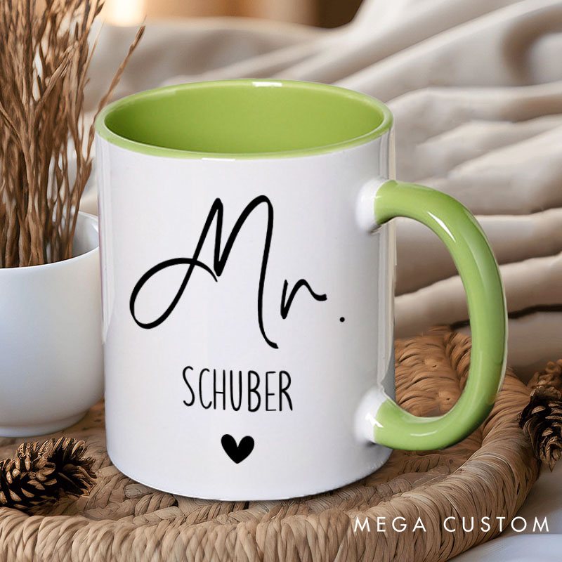 Personalized Couple Minimalist Mr. and Mrs. Mug Custom Couple Heart Coffee Mug Valentine's Day Mug for Husband Wife Hubby Wifey