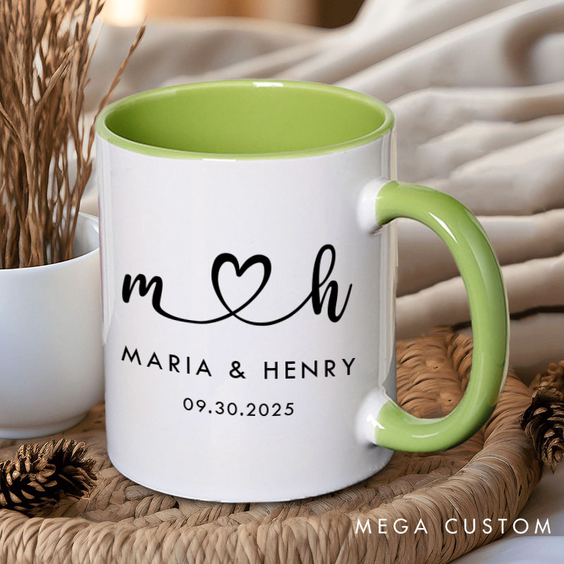 Personalized Couple Initials Heart Mug Custom Couple Name Coffee Mug with Date Valentine's Day Mug for Husband Wife Boyfriend Girlfriend