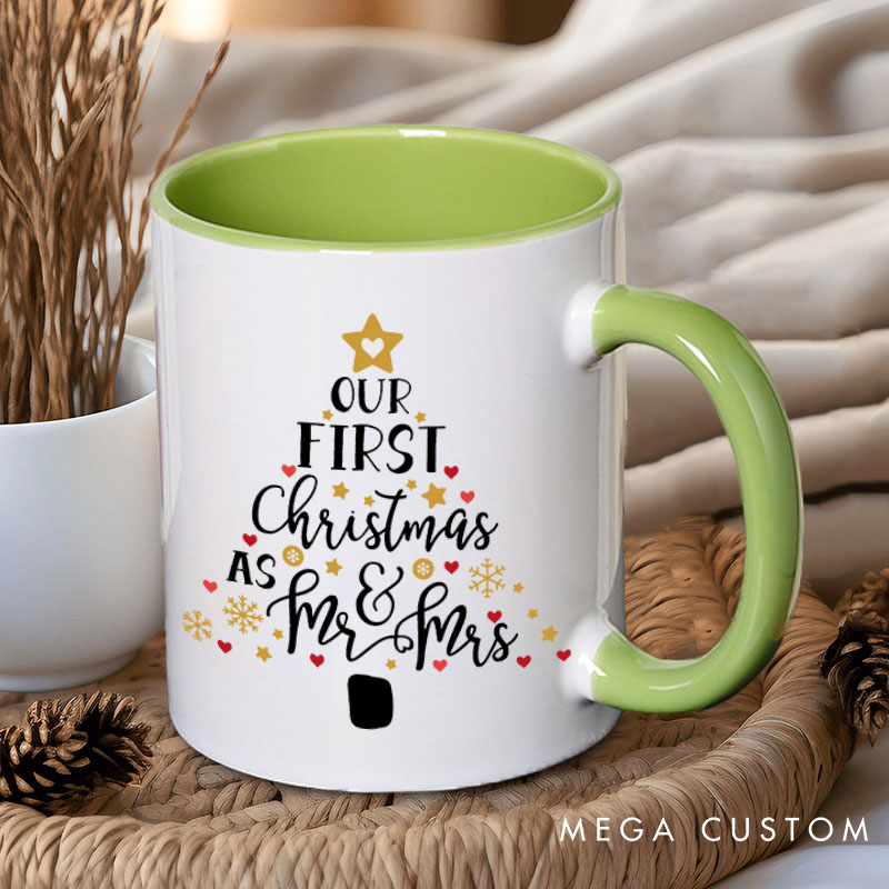 Personalized Couple Our First Christmas as Mr. & Mrs. Mug Custom Couple Xmas Tree Coffee Mug Christmas Mug for Husband Wife Boyfriend Girlfriend
