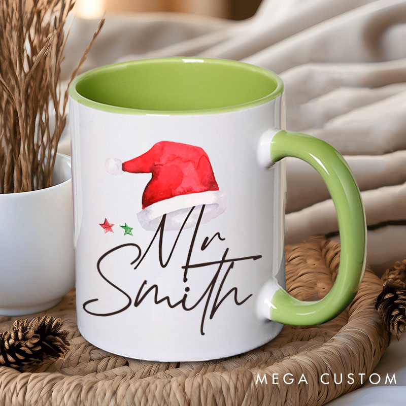 Personalized Couple Mr. and Mrs. with Christmas Hat Mug Custom Couple Xmas Coffee Mug with Name Christmas Mug for Husband Wife Hubby Wifey
