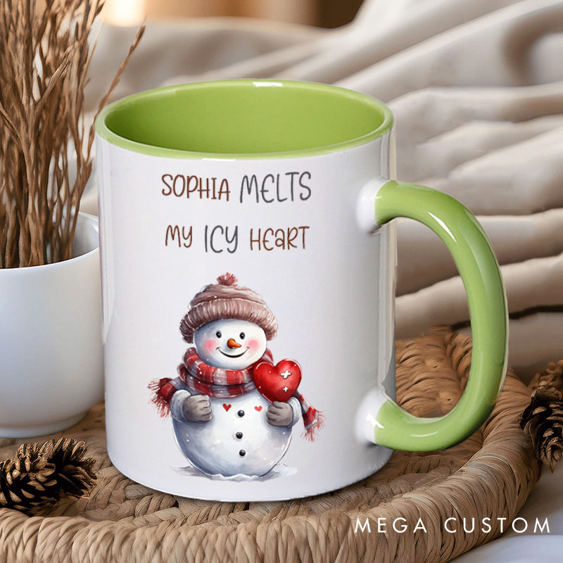 Personalized Couple She Melts My Icy Heart and He Warms My Frosty Soul Christmas Mug Couple Name Xmas Coffee Mug for Husband Wife Boyfriend Girlfriend