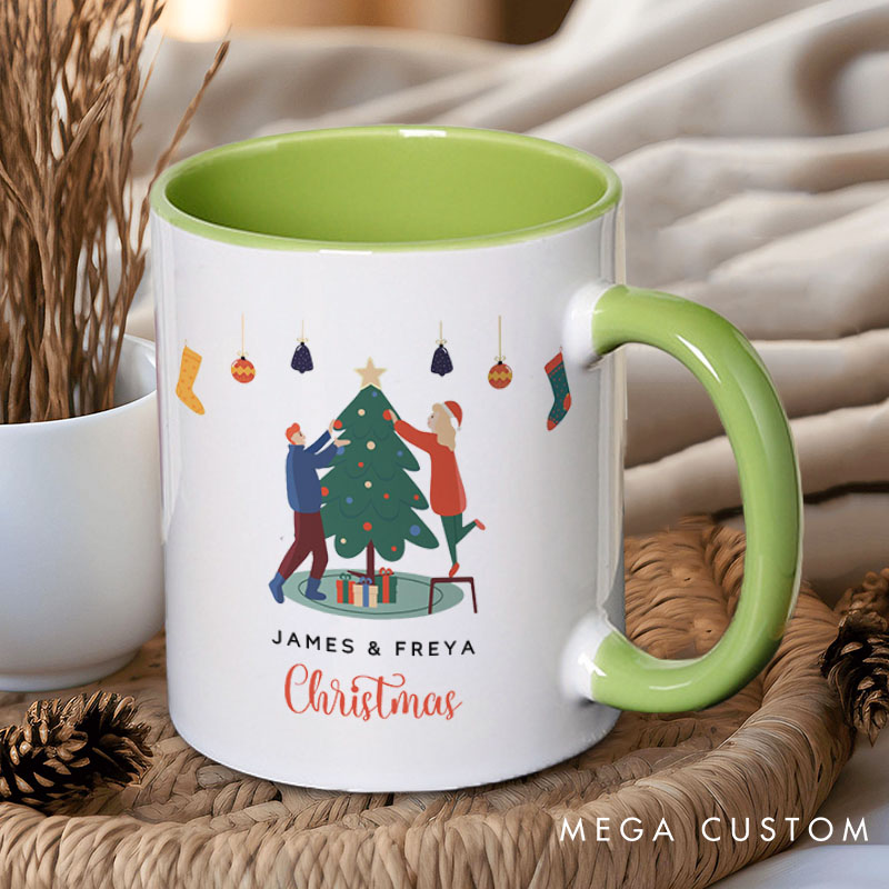 Personalized Couple Decorating a Christmas Tree Mug Custom Couple Name Xmas Coffee Mug Christmas Mug for Husband Wife Boyfriend Girlfriend