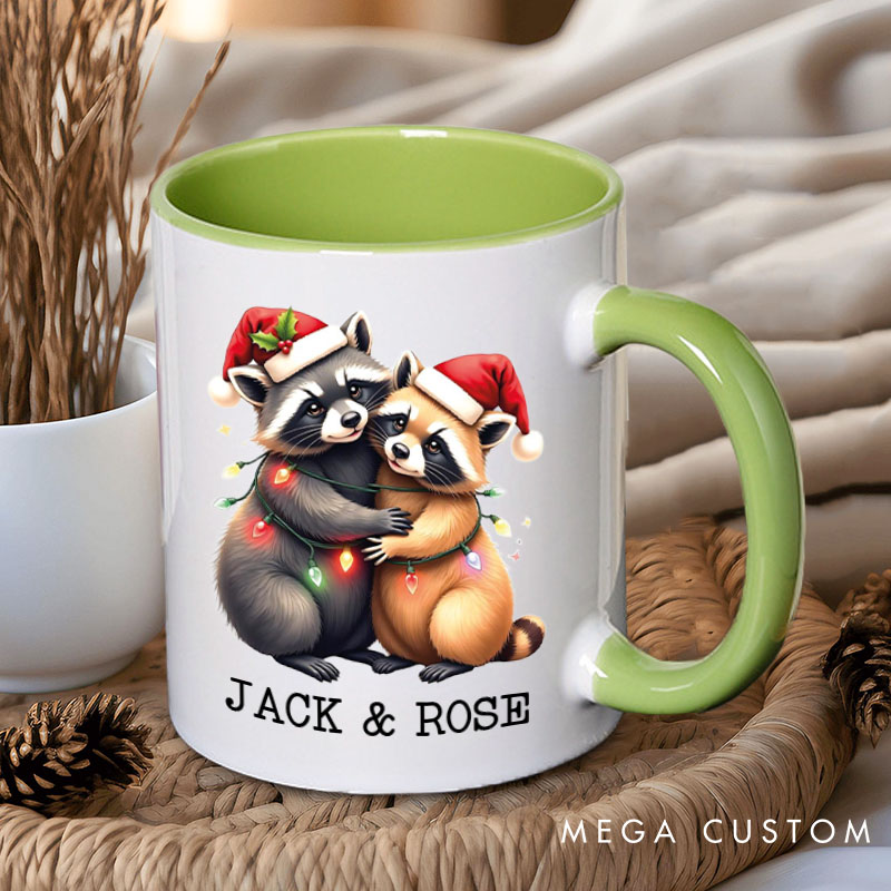 Personalized Couple Raccoon Christmas Mug Custom Couple Name Xmas Coffee Mug Christmas Mug for Husband Wife Boyfriend Girlfriend