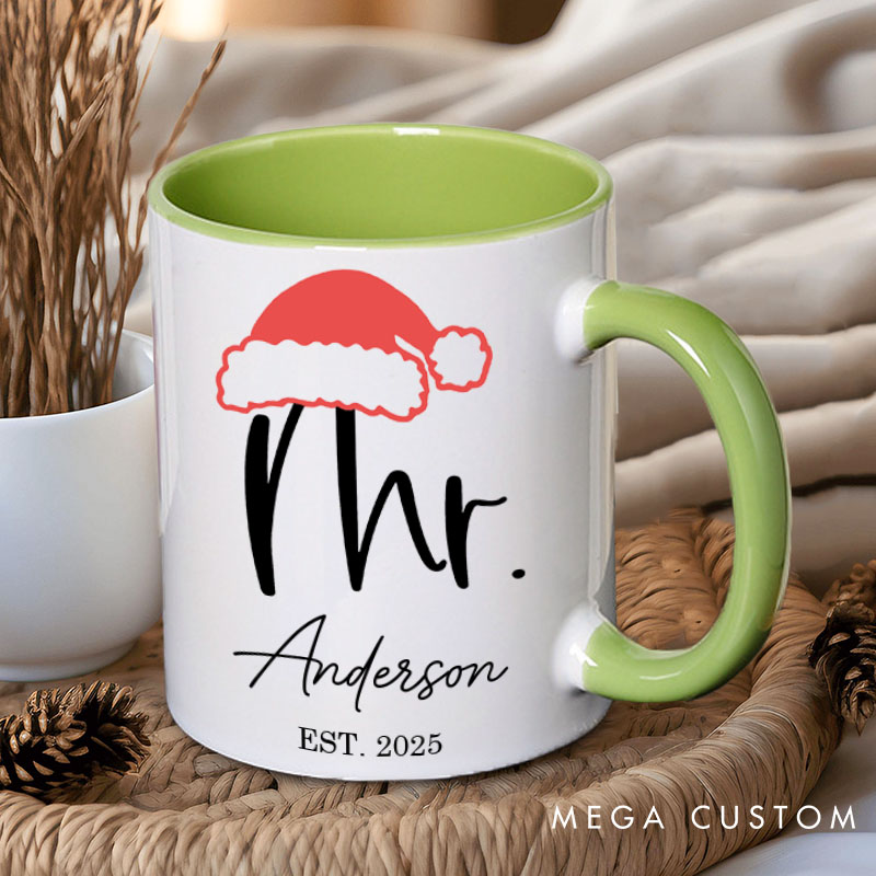 Personalized Couple Elegant Mr. and Mrs. with Christmas Hat Mug Custom Couple Name Xmas Coffee Mug Christmas Mug for Husband Wife Boyfriend Girlfriend