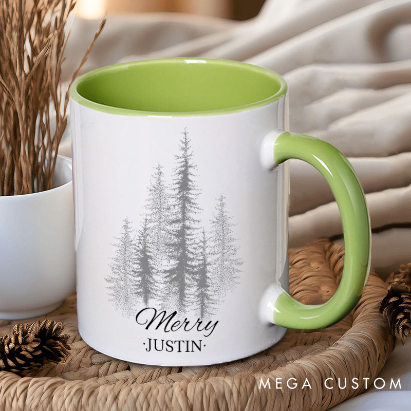 Personalized Couple Merry and Christmas with Tree Mug Custom Couple Name Xmas Coffee Mug Christmas Mug for Husband Wife Boyfriend Girlfriend