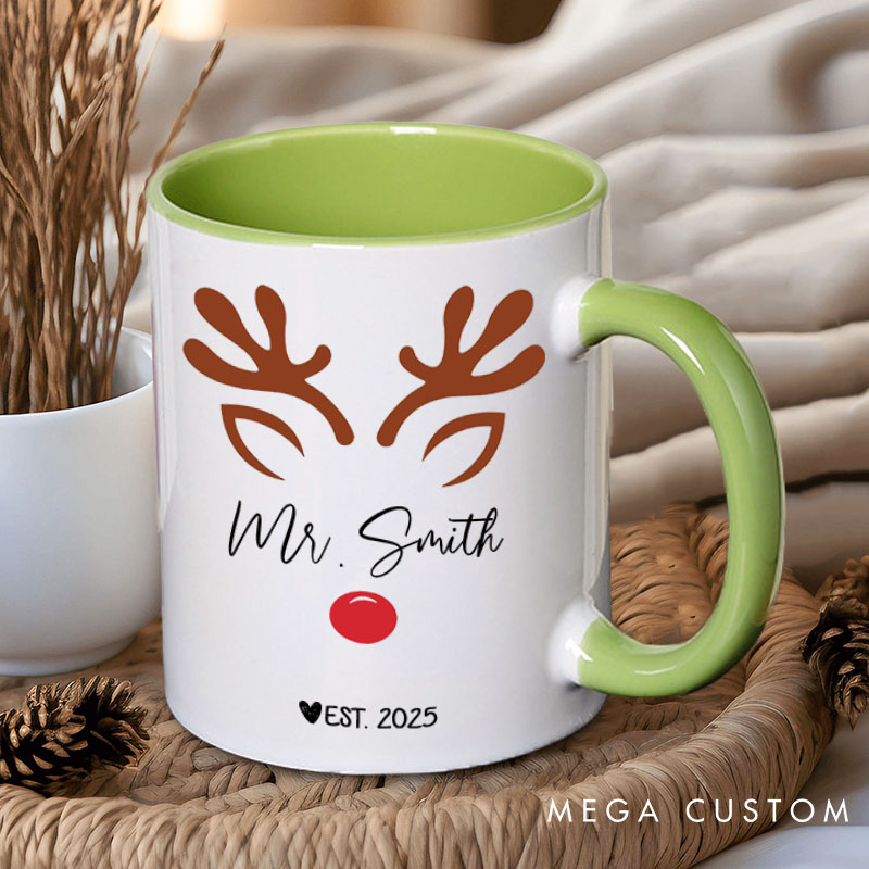 Personalized Couple Mr. and Mrs. with antler Christmas Mug Custom Couple Name Xmas Coffee Mug Christmas Mug for Husband Wife Boyfriend Girlfriend