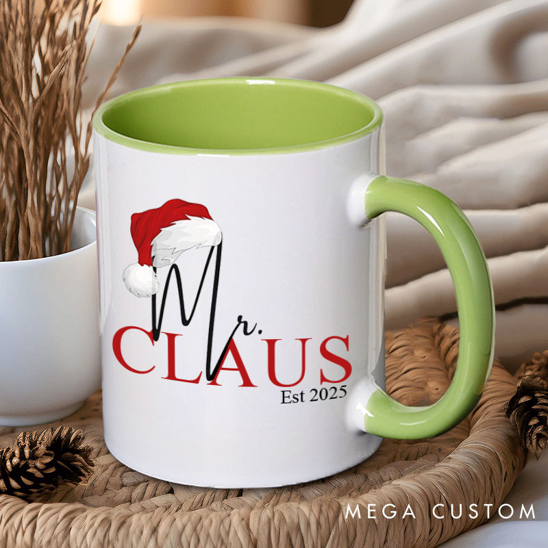 Personalized Couple Mr. Claus and Mrs. Claus with Christmas Hat Mug Custom Couple Xmas Coffee Mug Christmas Mug for Husband Wife Hubby Wifey