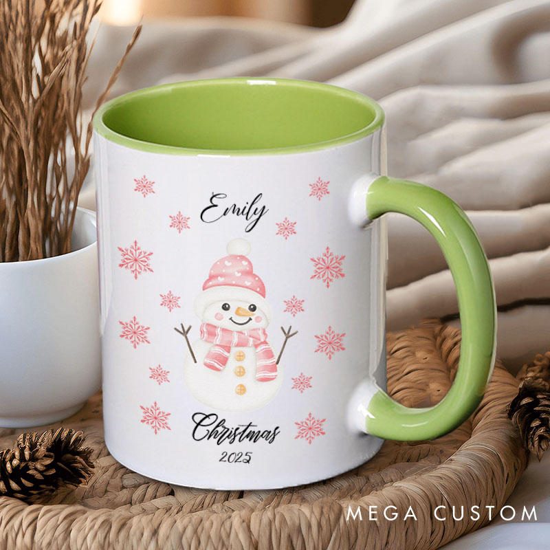 Personalized Couple Cute Christmas Snowman Mug Custom Couple Name Xmas Snowflake Coffee Mug Christmas Mug for Husband Wife Boyfriend Girlfriend