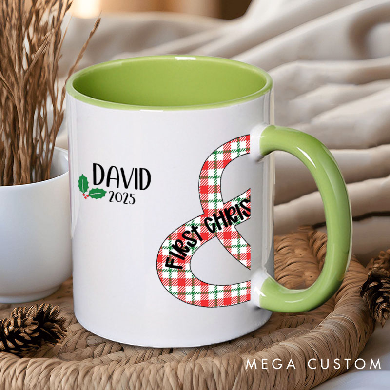 Personalized Couple Plaid with Christmas Hat Mug Custom Couple Name Xmas Coffee Mug Christmas Mug for Husband Wife Boyfriend Girlfriend