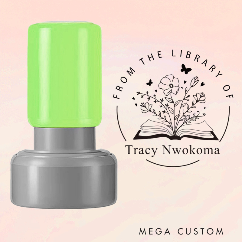 Personalized from the Library of Book Stamp Round Book Stamp with Name Custom Book Flower Stamp with Name Book Lover Gift Librarian Gift
