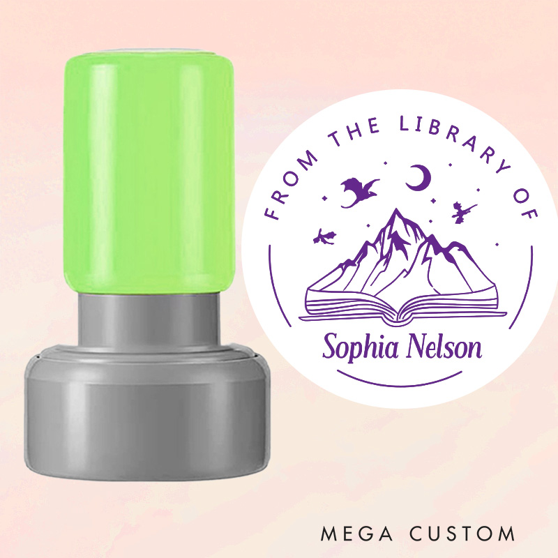 Personalized from the Library of Book Stamp Custom Dragon and Book Mountain Stamps with Name Library Stamp Book Lover Gift Librarian Gift for Him