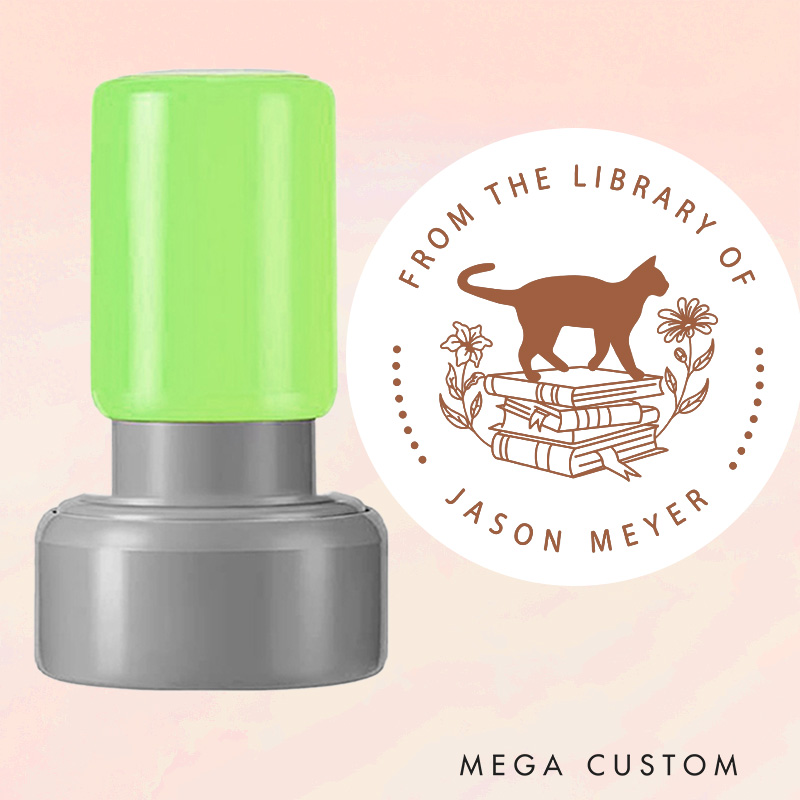 Personalized from the Library of Book Stamp Custom Cat and Flower Book Stamps with Name Library Stamp for Book Lover Gift Librarian Gift