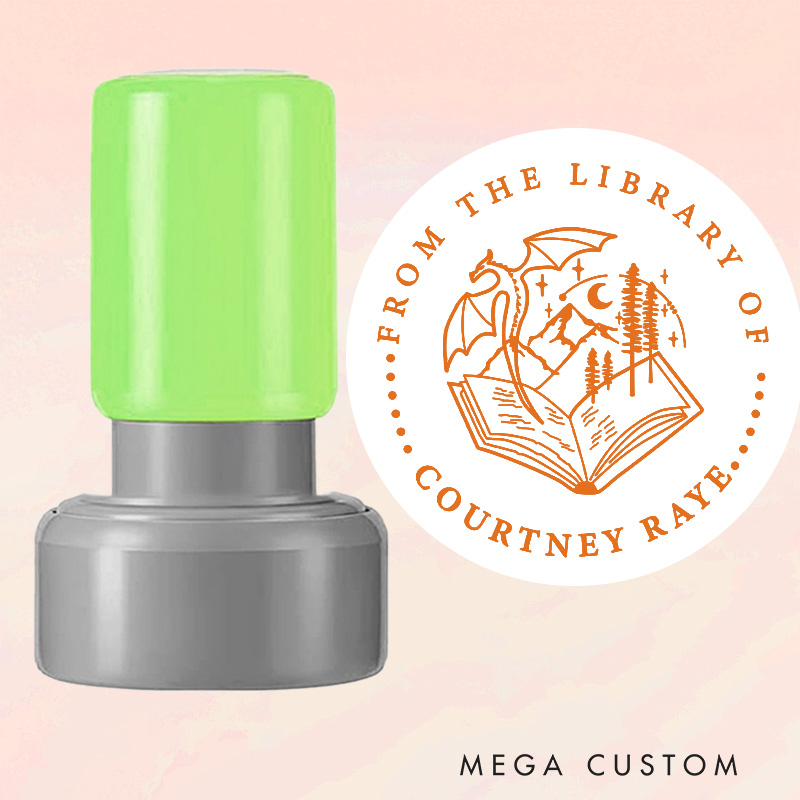 Personalized from the Library of Book Stamp Custom Mystery Book Lover Stamps with Name Dragon and Mountain Stamp for Book Lover Gift Librarian Gift 