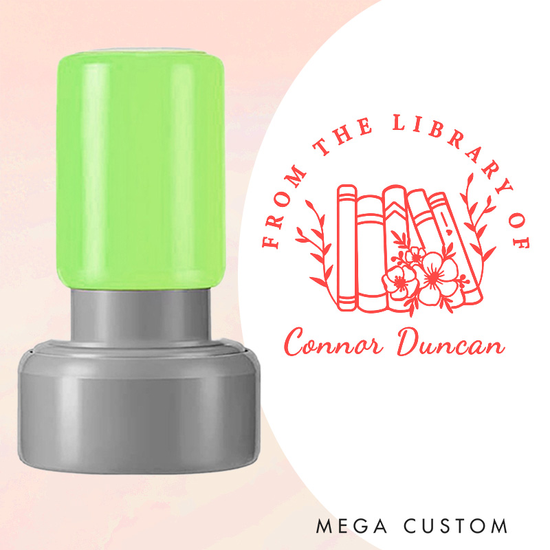Personalized from the Library of Book Stamp Custom Book and Flower Stamps with Name Librarian Stamp for Book Lover Gift Bookish Gift 