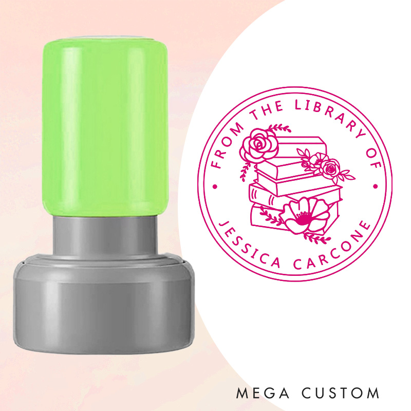 Personalized from the Library of Book Stamp with Name Custom Book and Flower Stamps Librarian Stamp for Book Lover Gift Bookish Gift