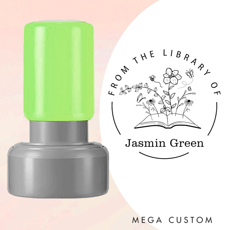 Personalized from the Library of Book Stamp Custom Book and Flower Stamps Librarian Stamp with Name for Book Lover Gift Bookish Gift