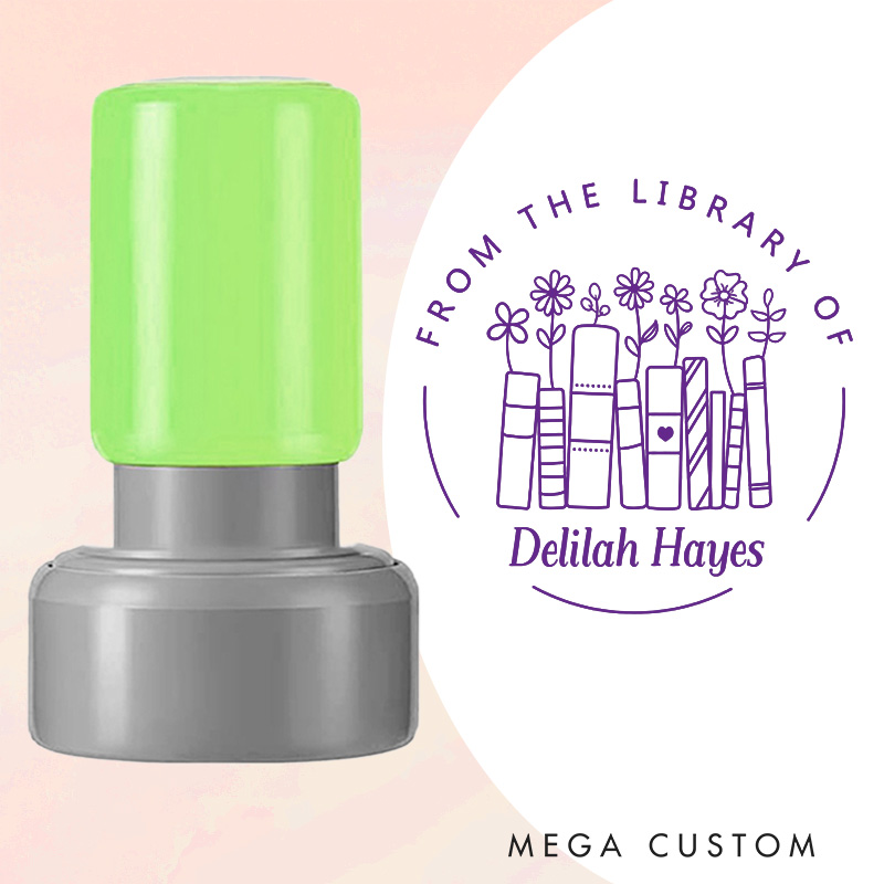 Personalized from the Library of Book Stamp Custom Book and Flower Stamps  with Name Librarian Stamp for Book Lover Gift Bookish Gift for Her