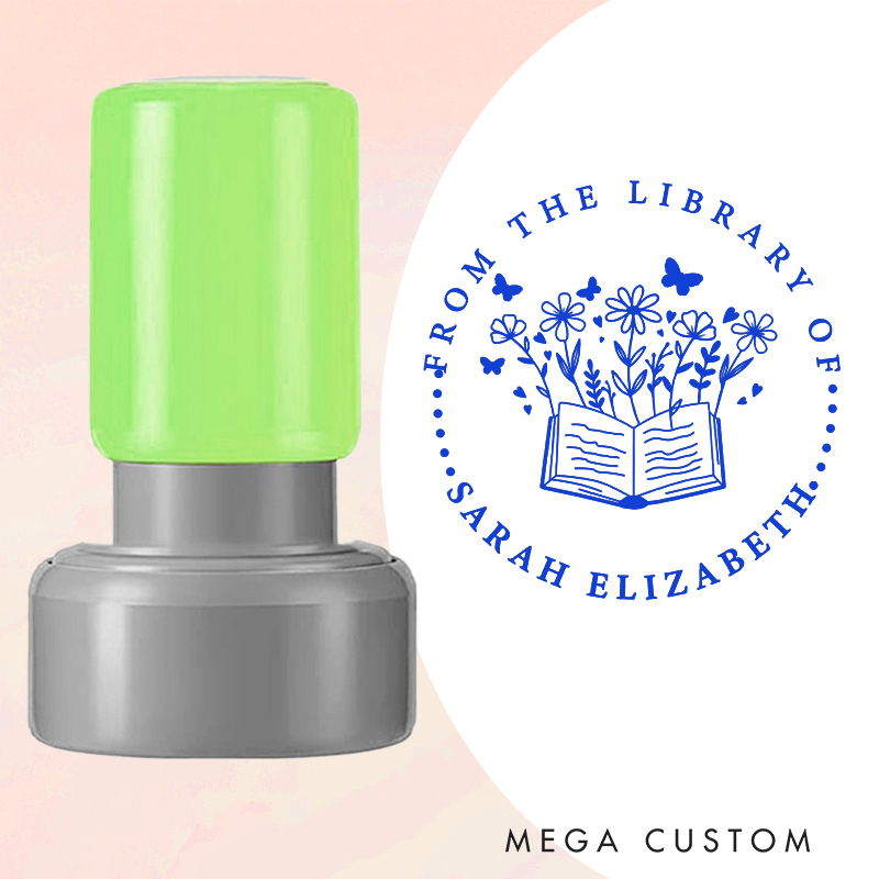 Personalized from the Library of Book Stamp Custom Book and Flower Stamps with Name Library Stamp for Book Lover Gift Reading Gift