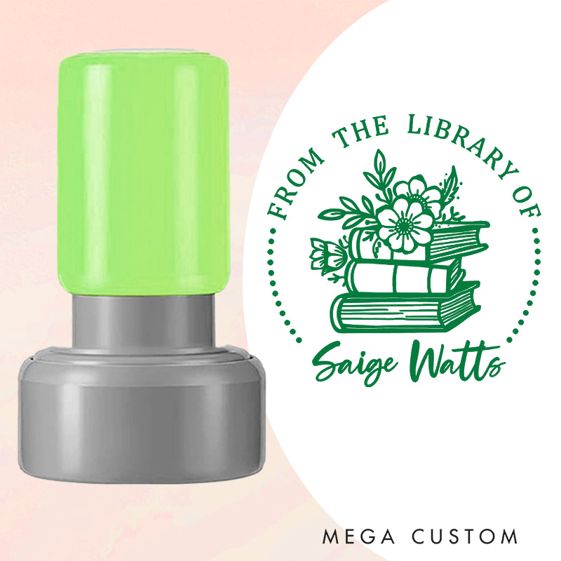 Personalized from the Library of Book Stamp Custom Book and Flower Stamps with Name Librarian Stamp Book Lover Gift Reader Lover Gift
