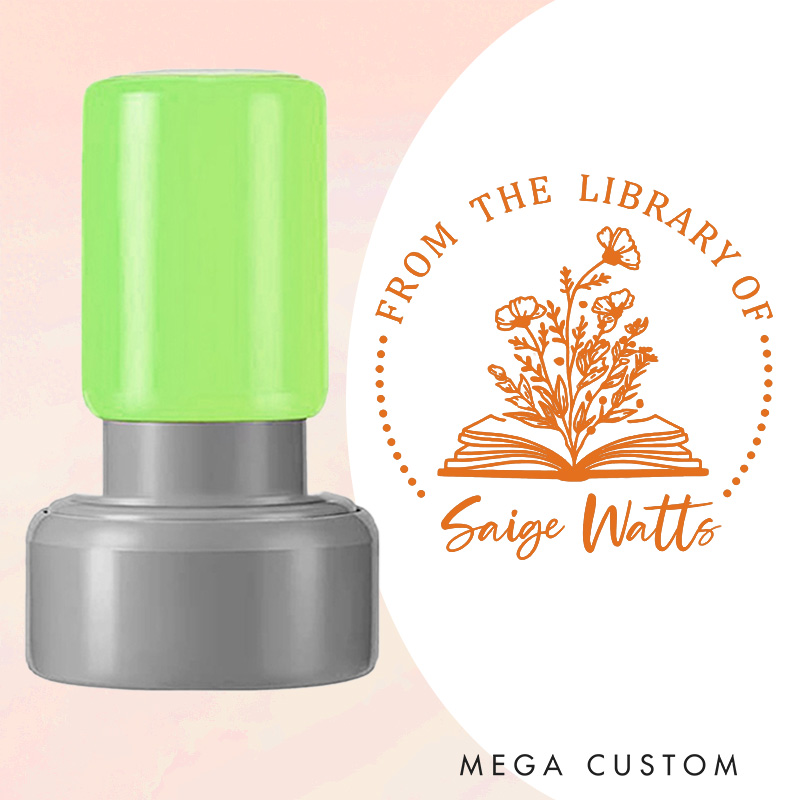 Personalized Book and Flower Book Stamp Custom from the Library of Stamp Librarian Book Stamp with Name Book Lover Gift Reader Lover Gift