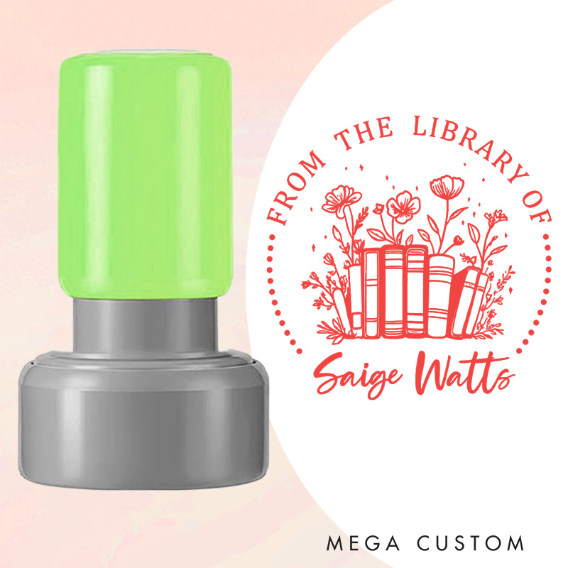 Personalized Book and Flower Book Stamp from the Library of Stamp Custom Librarian Book Stamp with Name Book Lover Gift Reading Gift