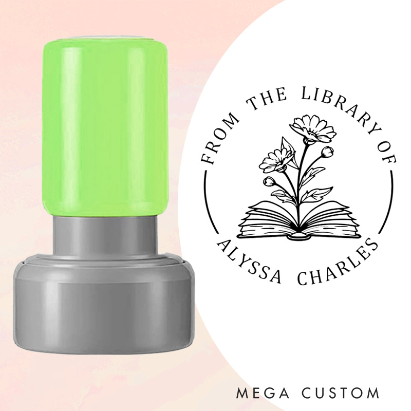 Personalized Flower in Books Book Stamp from the Library of Stamp Custom Library Book Stamp with Name Book Lover Gift Librarian Gift