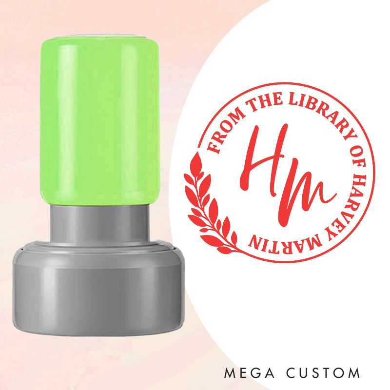 Personalized Round Leaf Floral Book Stamp Custom from the Library of Stamp Librarian Stamp with Name Book Lover Gift for Bookish Gift