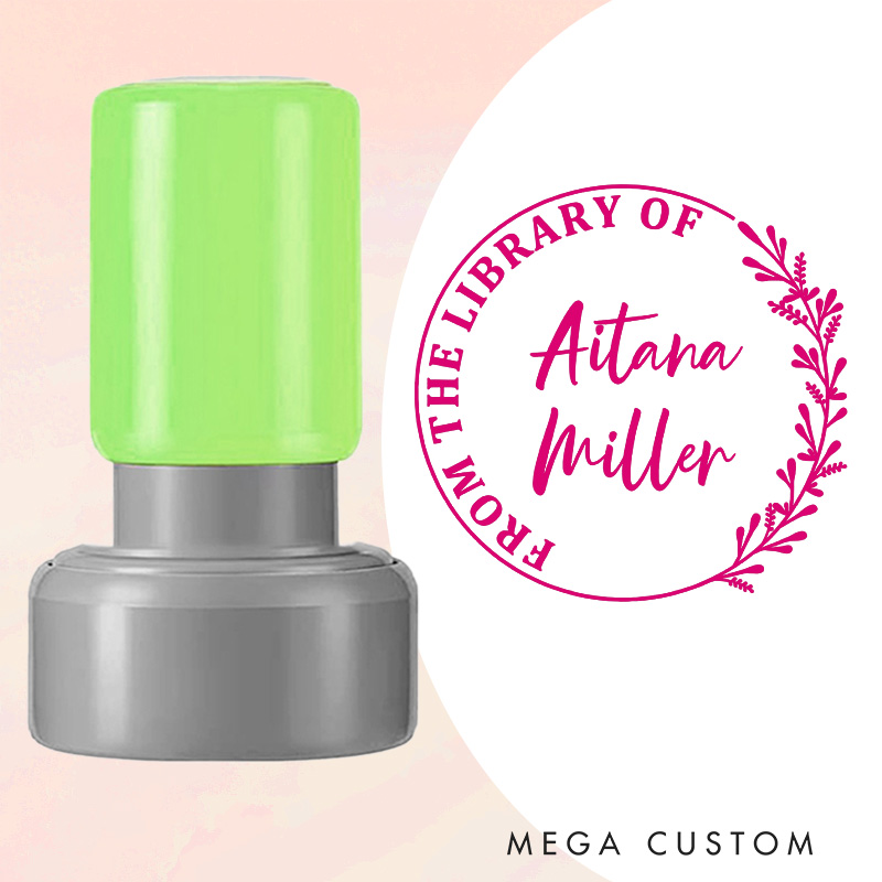 Personalized Floral Book Stamp Custom from the Library of Stamp Round Librarian Stamp with Name Book Lover Gift for Reading Lover Gift