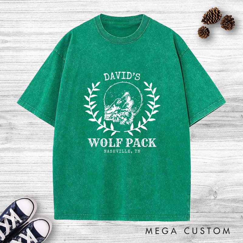 Personalized Groom Wolf Pack Bachelor Party Washed T-Shirt Mens Bachelor Party T-Shirt Groomsmen Washed T-Shirts for Best Man