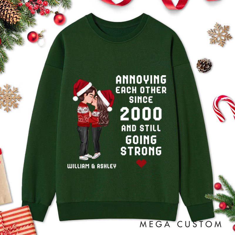 Personalized Christmas Hugging Kissing Couple Sweatshirt Xmas Gift Sweatshirt for Him Her Christmas Couple Top Cloth
