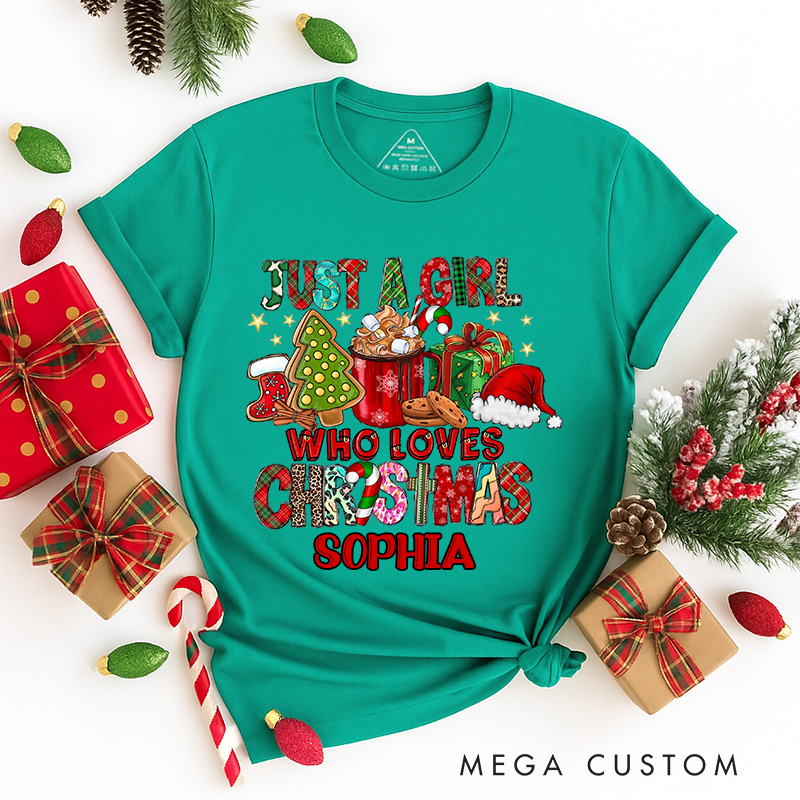 Personalized Name Classic T-Shirt Just a Girl Who Loves Christmas T-Shirt