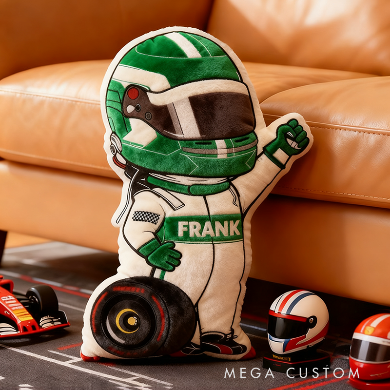 Personalized Racer and Tires Throw Pillow Custom Name Design Cushion Gift for Racers and Racing Lovers