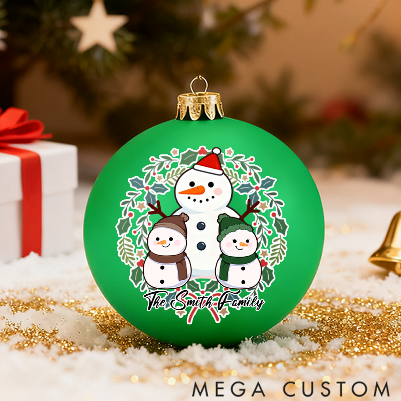 Personalized Christmas Ball Ornament Christmas Snowman Family Theme with Name