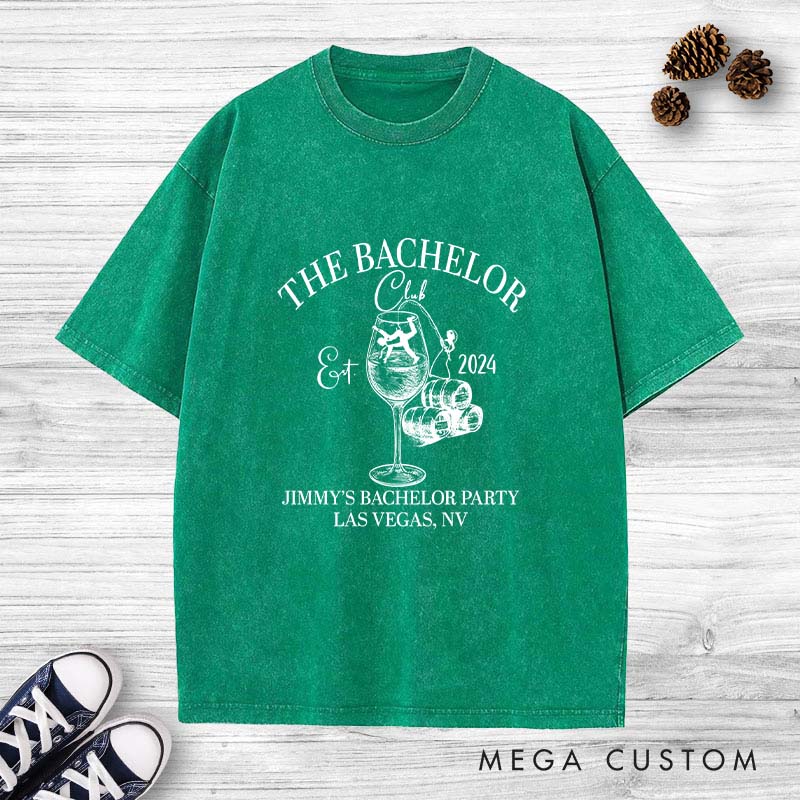 Personalized Groom Club Bachelor Washed T-Shirt Celebrate Wedding Party T-Shirt Vintage Groomsman y2k Washed T-Shirts for Best Man