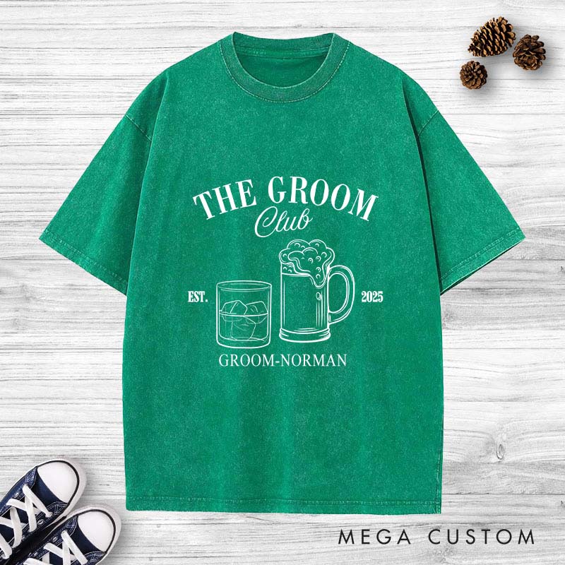 Personalized Groom Club Washed T-Shirt Groomsmen Bachelor Party Favors T-Shirt Retro Groomsman Stag y2k Washed T-Shirts for Best Man