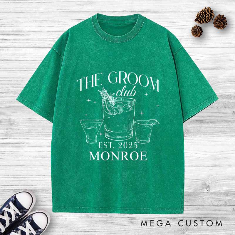 Personalized  Groom Club Washed T-Shirt Groomsmen Bachelor Party T-Shirt Retro Best Man y2k Washed T-Shirts for Men