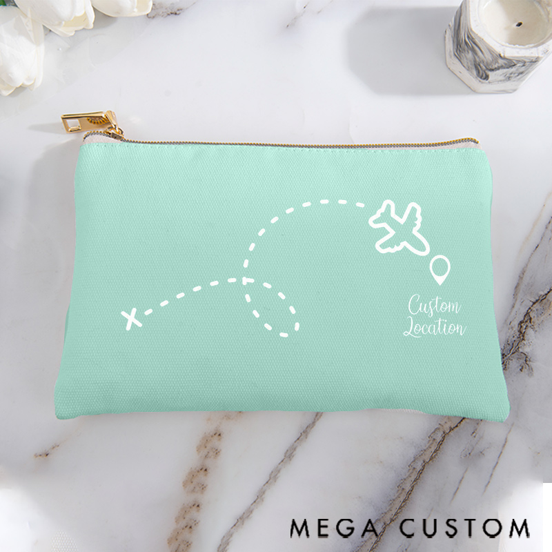 Personalized Makeup Bag Gift for Travel Lovers Air Route Custom Location