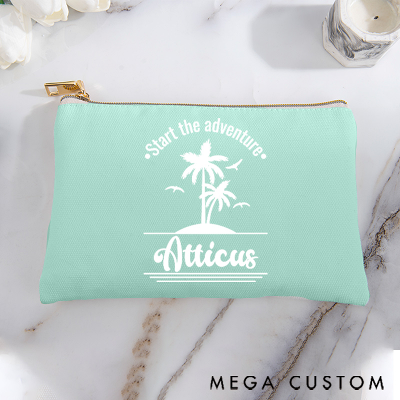 Personalized Makeup Bag Traveling Gift for Adventurer Start the Adventure and Custom Name
