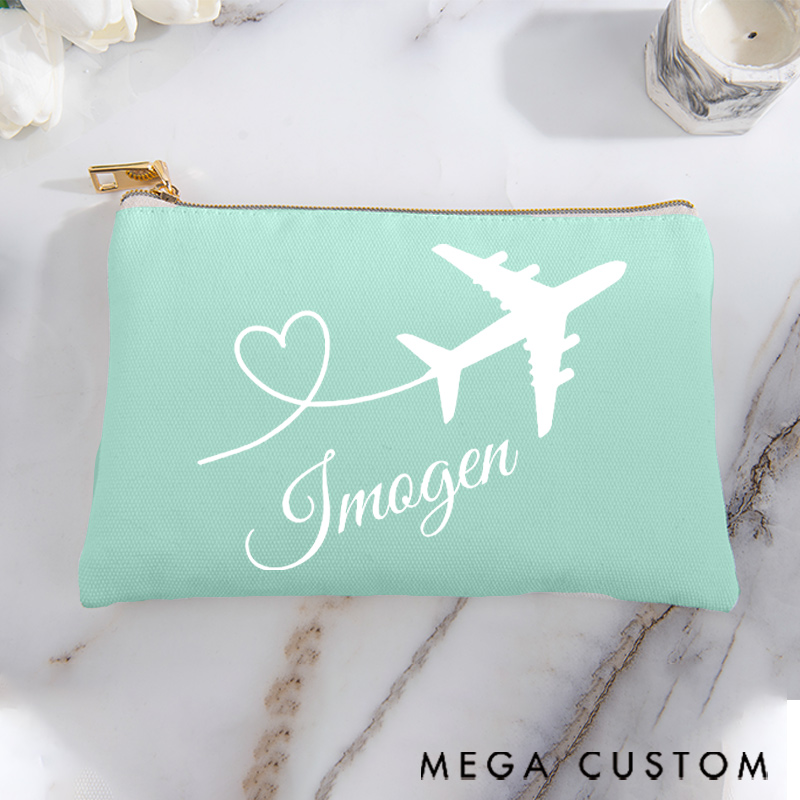 Personalized Makeup Bag Traveling Gift for Traveler Heart Route and Custom Name