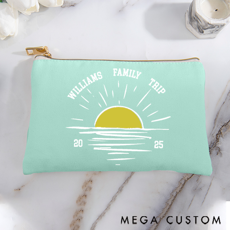 Personalized Makeup Bag Gift for Traveling Families Sunrise Family Trip and Custom Name
