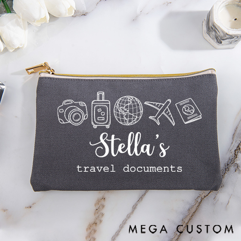 Personalized Makeup Bag Gift for Travele Lovers Travel Documents with Custom Name