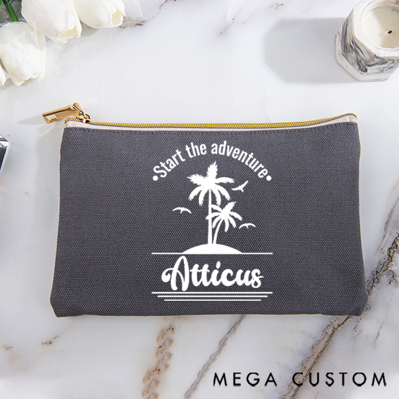 Personalized Makeup Bag Traveling Gift for Adventurer Start the Adventure and Custom Name