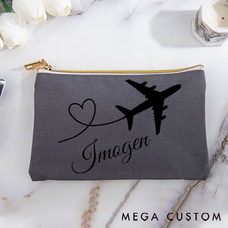 Personalized Makeup Bag Traveling Gift for Traveler Heart Route and Custom Name