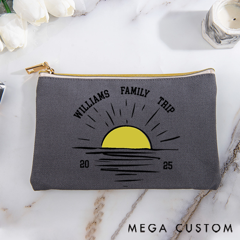 Personalized Makeup Bag Gift for Traveling Families Sunrise Family Trip and Custom Name