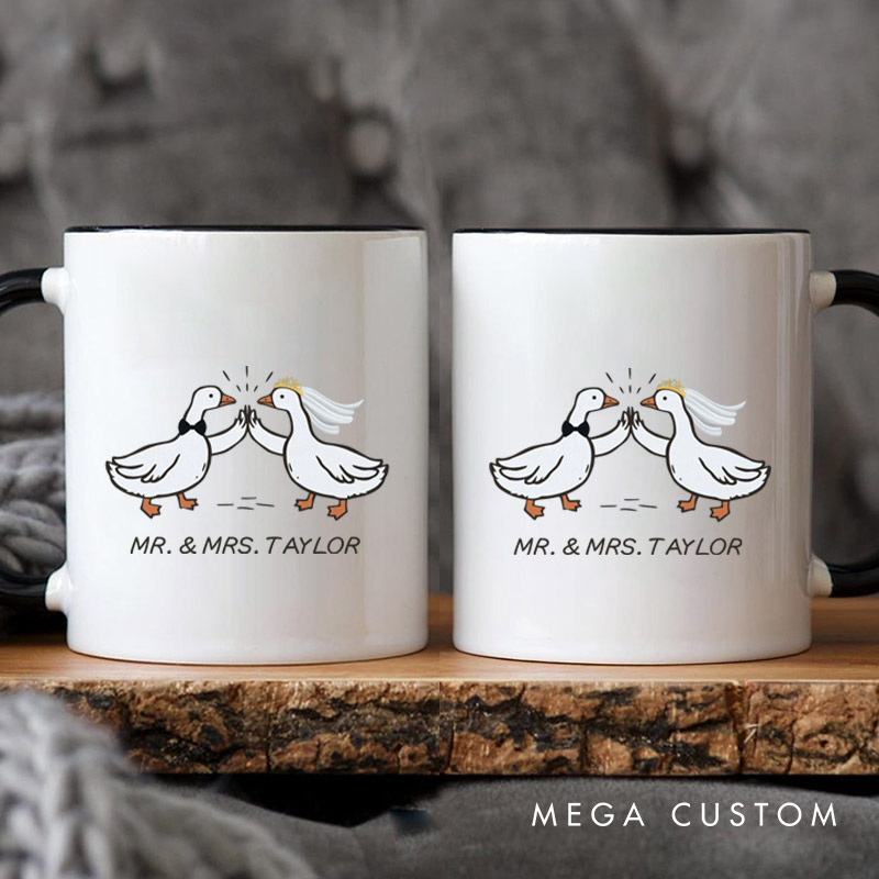 Personalized Mr and Mrs Silly Goose Bride and Groom Wedding Couple Mugs
