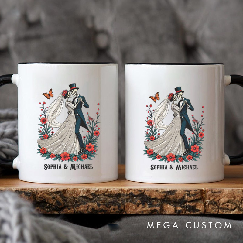 Personalized Romantic Dancing Skeleton Matching Wedding Couple Mugs